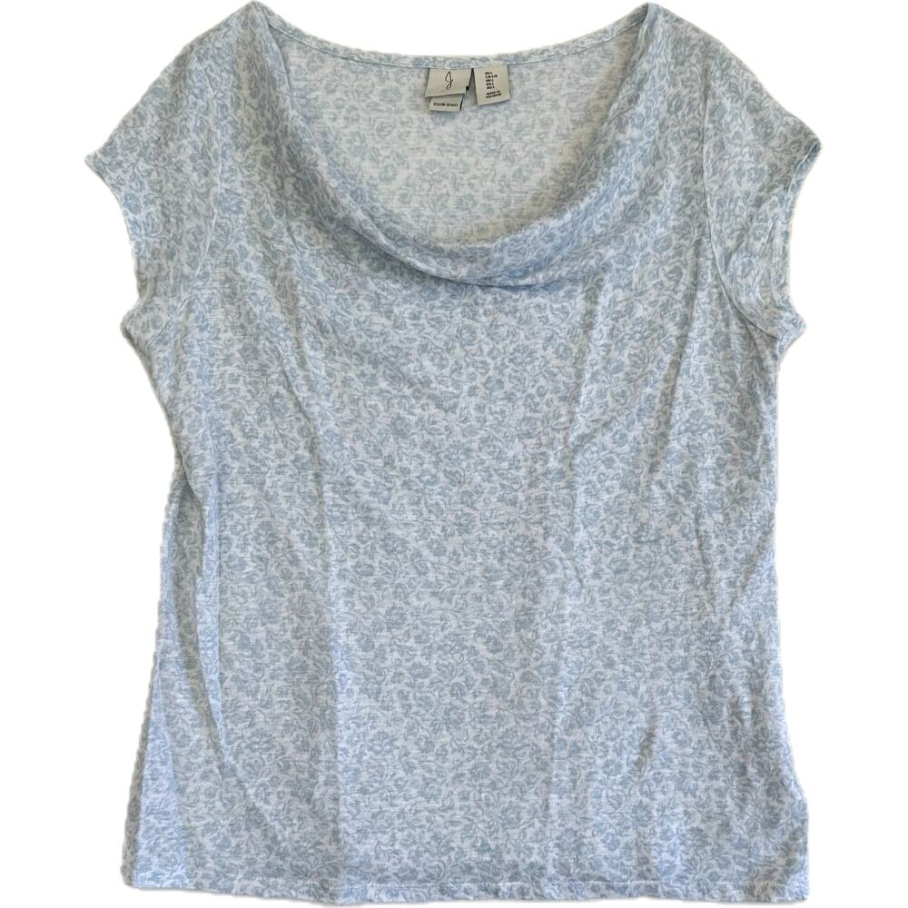 JOIE 100% Linen Blue White Top Women's Size L Ditsy Floral Cottage Core Spring